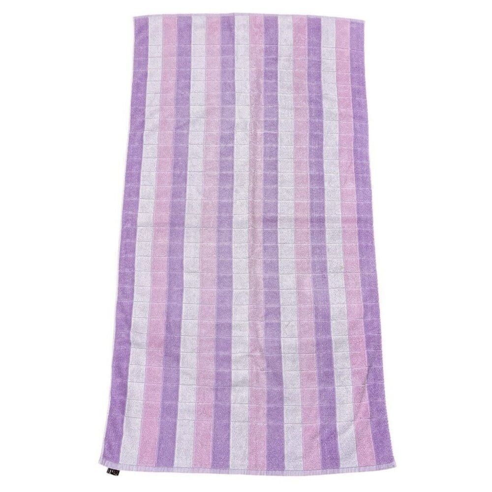 Vintage 1960s St Michael Purple Pink White Cotton Bath Towel 50 x 26 Stripes MCM